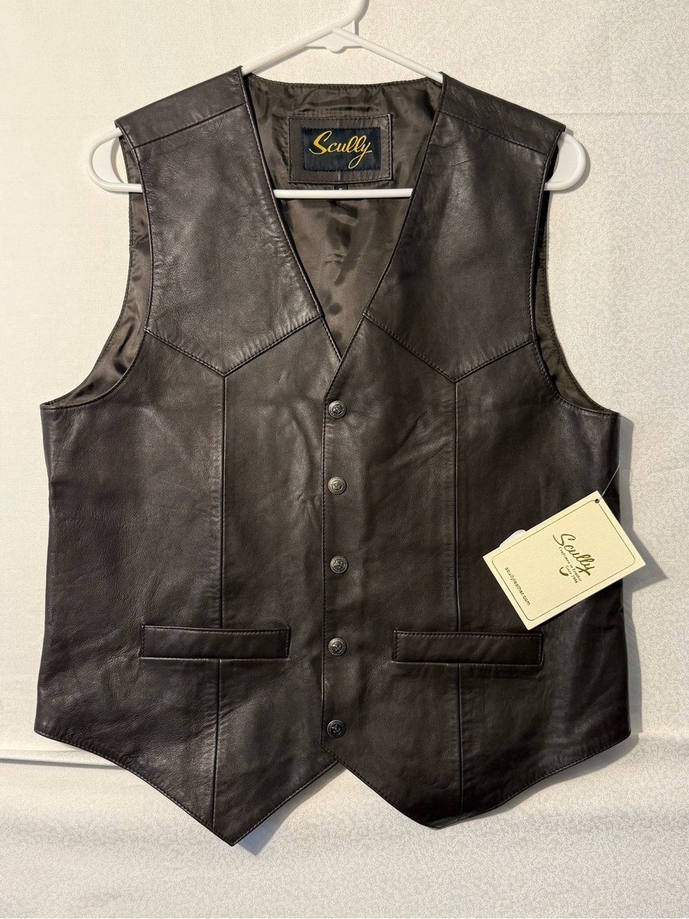 NWT Scully Men's Western Leather Vest Brown 5-Button Lined Size Small (S)